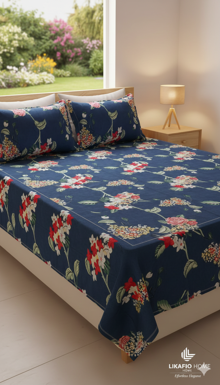 Blossom Dream Elastic Queen Bed Cover Set – Soft Floral Fitted Bedspread with Matching Pillow Covers
