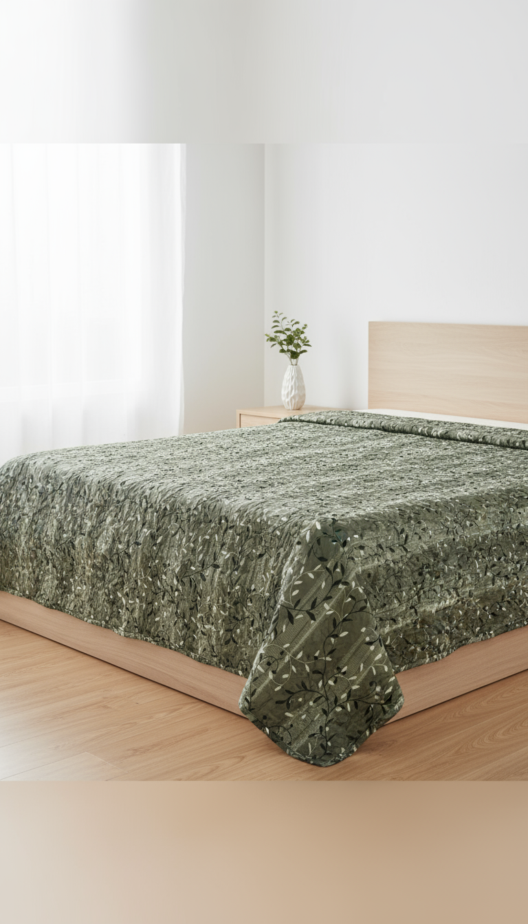 Premium Forest Green Leaf Print Quilt – Ultra-Soft, Lightweight & All-Season Comfort Blanket (Double Bed)