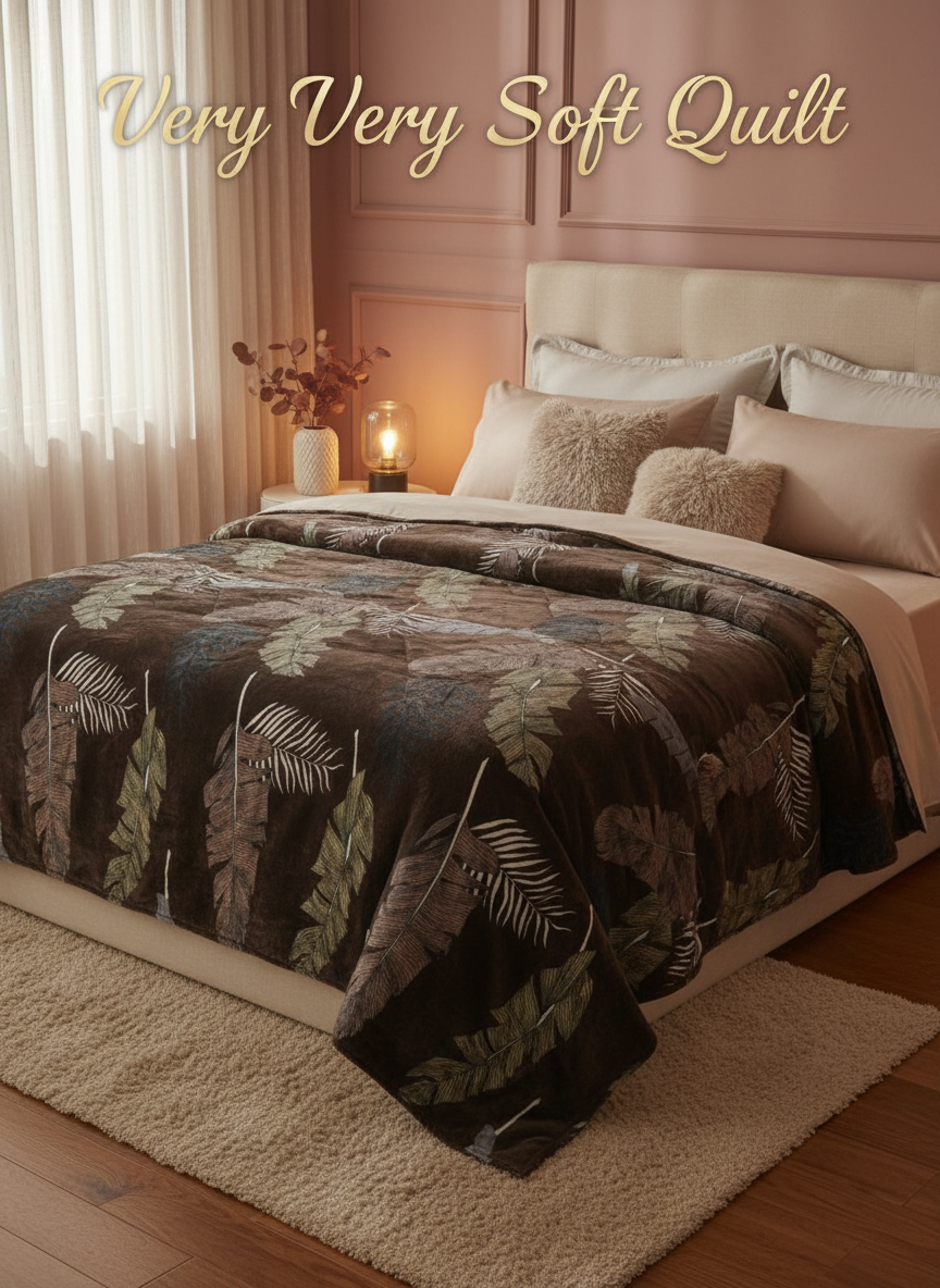 Ultra-Soft Leaf Pattern Double Bed Quilt – Cozy, Lightweight & All-Season Comfort Blanket