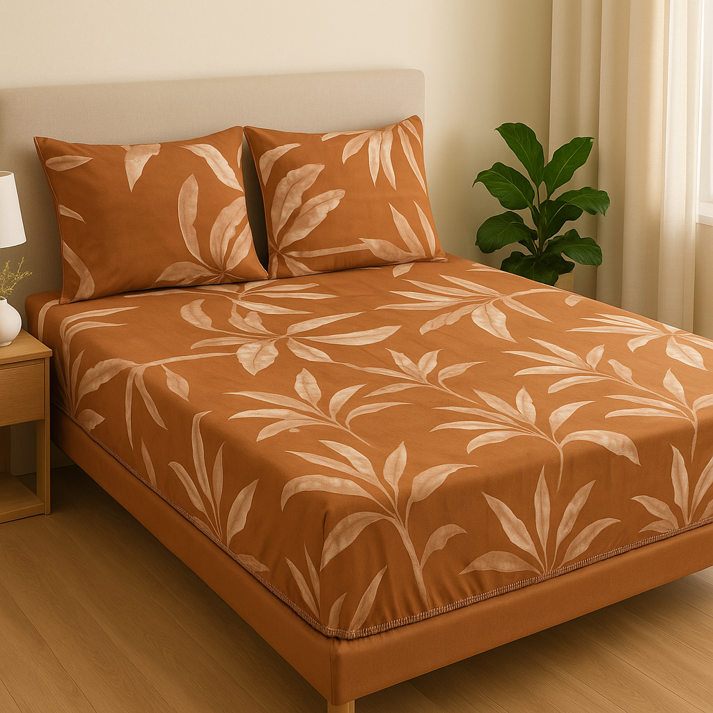 Queen Size Elastic Bed Cover Set with 2 Pillow Covers – Soft, Stretchable & Easy-Fit Floral Design