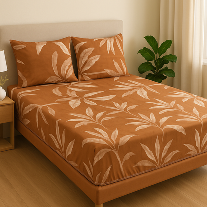 Queen Size Elastic Bed Cover Set with 2 Pillow Covers – Soft, Stretchable & Easy-Fit Floral Design