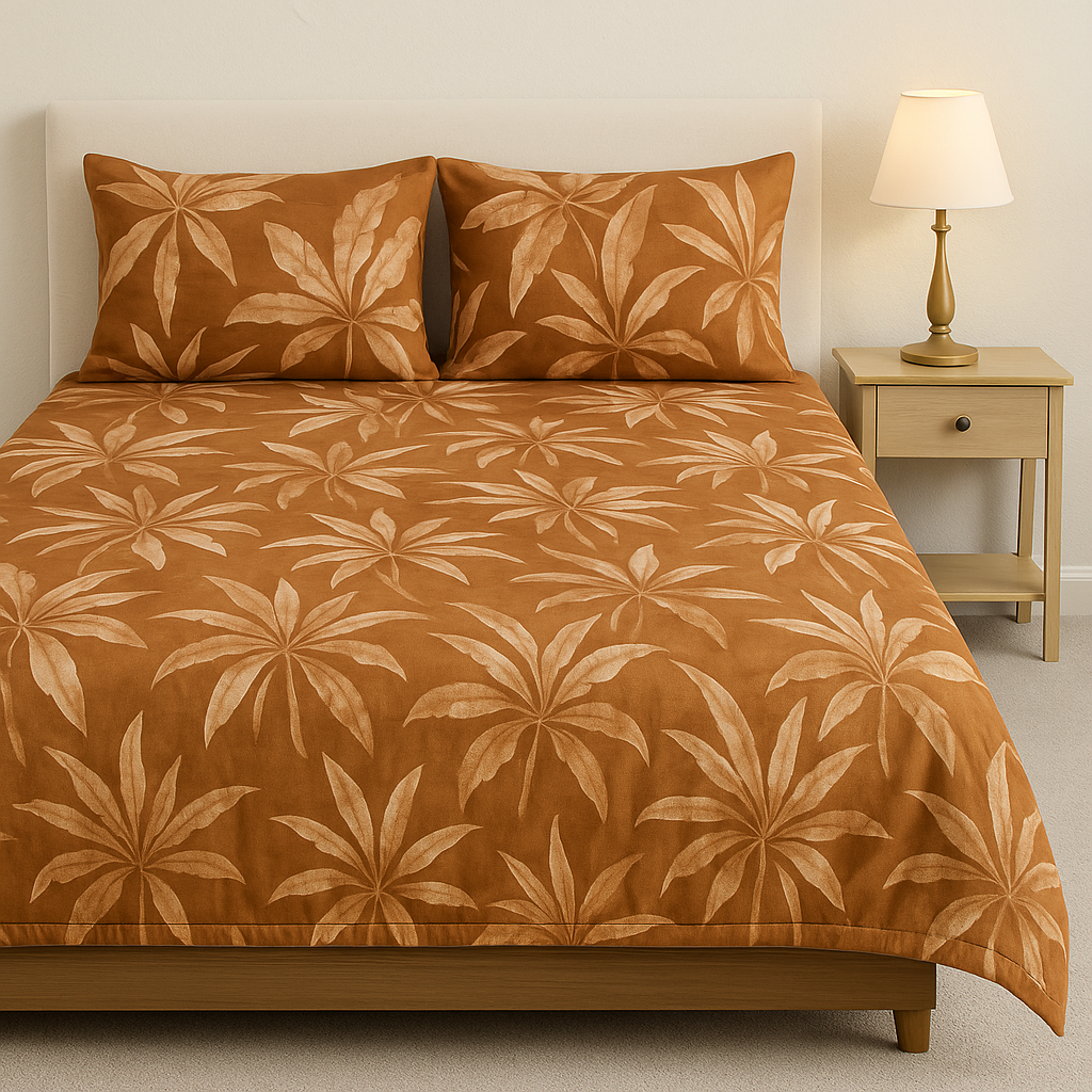 Queen Size Elastic Bed Cover Set with 2 Pillow Covers – Soft, Stretchable & Easy-Fit Floral Design