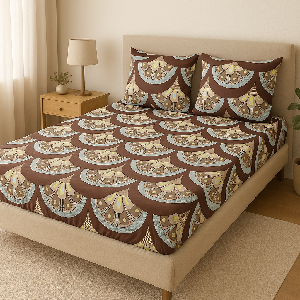 Premium Elastic Fitted Queen Bed Cover Set – Soft Designer Bedspread with Matching Pillow Covers