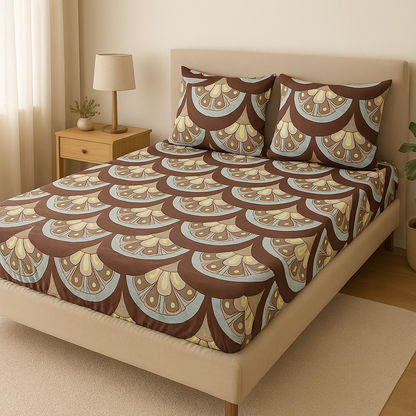 Premium Elastic Fitted Queen Bed Cover Set – Soft Designer Bedspread with Matching Pillow Covers