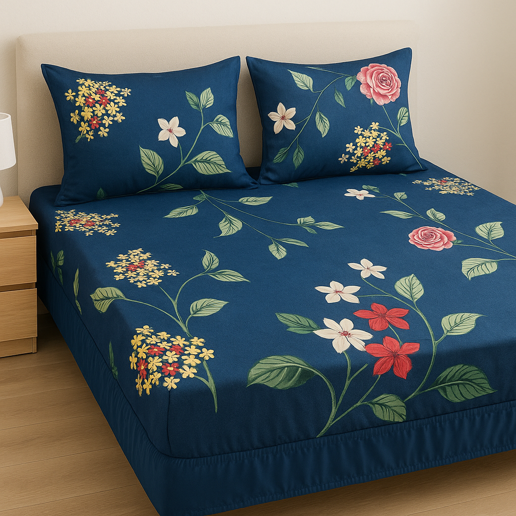 Blossom Dream Elastic Queen Bed Cover Set – Soft Floral Fitted Bedspread with Matching Pillow Covers