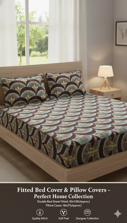 Premium Elastic Fitted Queen Bed Cover Set – Soft Designer Bedspread with Matching Pillow Covers