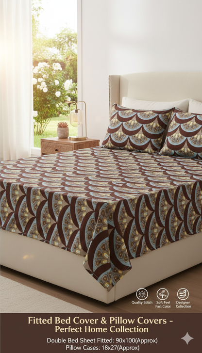 Premium Elastic Fitted Queen Bed Cover Set – Soft Designer Bedspread with Matching Pillow Covers