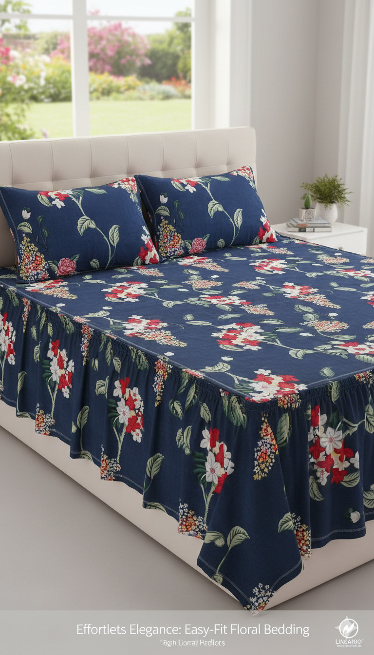 Blossom Dream Elastic Queen Bed Cover Set – Soft Floral Fitted Bedspread with Matching Pillow Covers