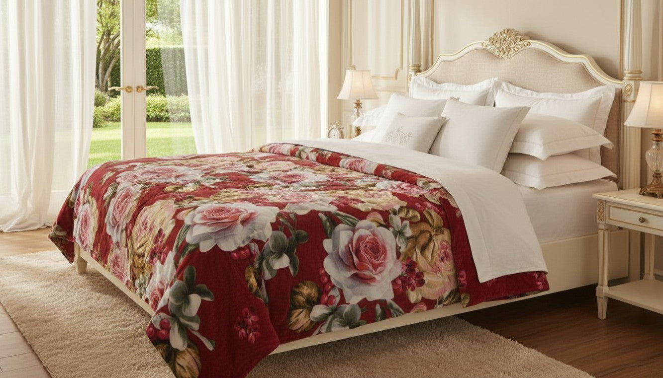 CozyWave Ultra-Soft Floral pattern Winter Blanket – Warm, Lightweight & Skin-Friendly Bed Comforter for Kids & Adults (Double Bed)