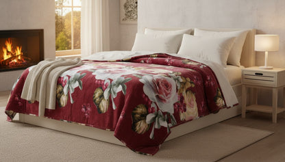 CozyWave Ultra-Soft Floral pattern Winter Blanket – Warm, Lightweight & Skin-Friendly Bed Comforter for Kids & Adults (Double Bed)