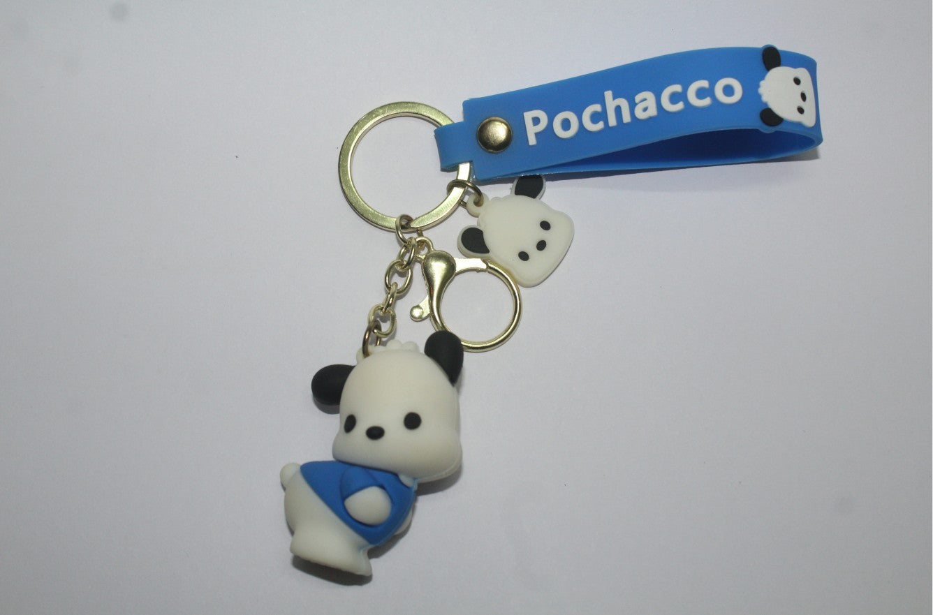 Pochacco Style Panda Keychain with Blue Silicone Strap – Perfect for Kids