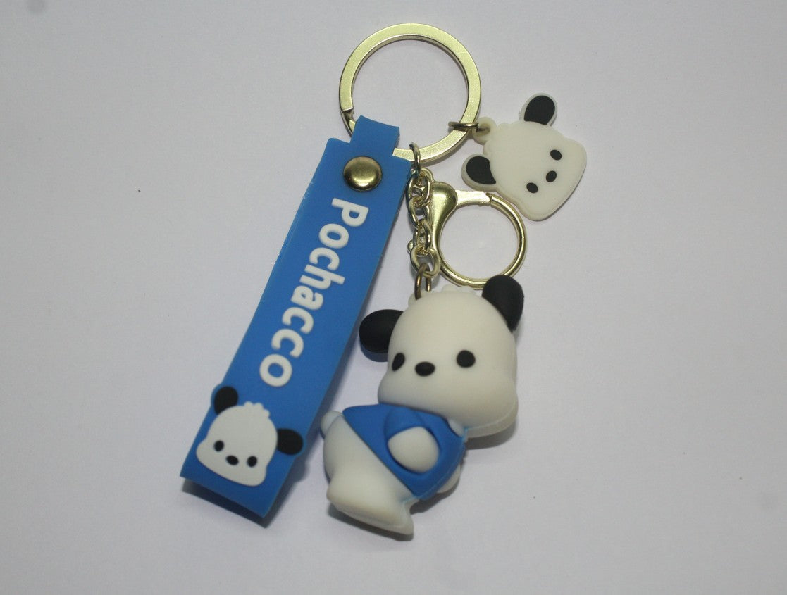 Pochacco Style Panda Keychain with Blue Silicone Strap – Perfect for Kids