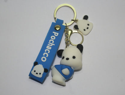 Pochacco Style Panda Keychain with Blue Silicone Strap – Perfect for Kids