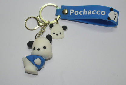Pochacco Style Panda Keychain with Blue Silicone Strap – Perfect for Kids