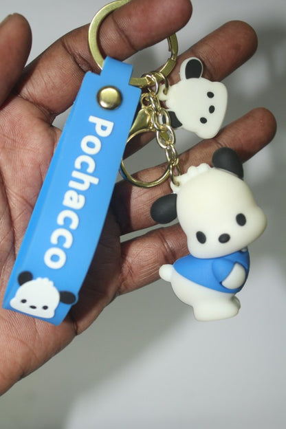 Pochacco Style Panda Keychain with Blue Silicone Strap – Perfect for Kids