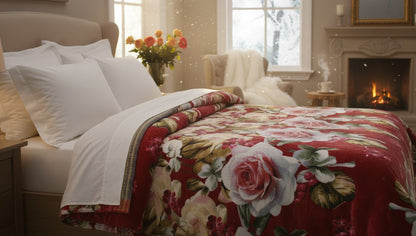 CozyWave Ultra-Soft Floral pattern Winter Blanket – Warm, Lightweight & Skin-Friendly Bed Comforter for Kids & Adults (Double Bed)