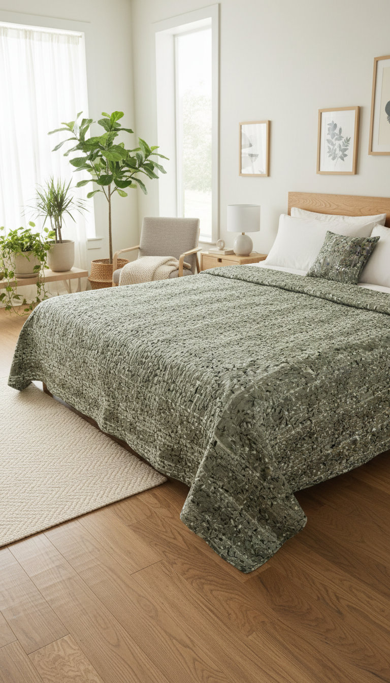 Premium Forest Green Leaf Print Quilt – Ultra-Soft, Lightweight & All-Season Comfort Blanket (Double Bed)
