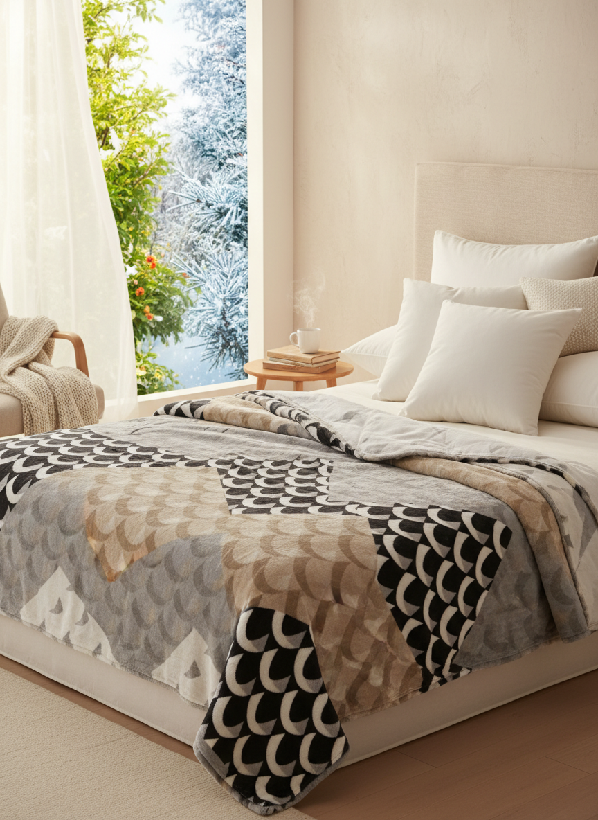 CozyWave Ultra-Soft Geometric pattern Winter Blanket – Warm, Lightweight & Skin-Friendly Bed Comforter for Kids & Adults (Double Bed)