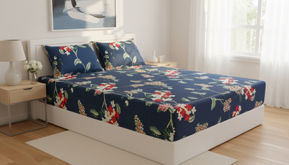 Blossom Dream Elastic Queen Bed Cover Set – Soft Floral Fitted Bedspread with Matching Pillow Covers