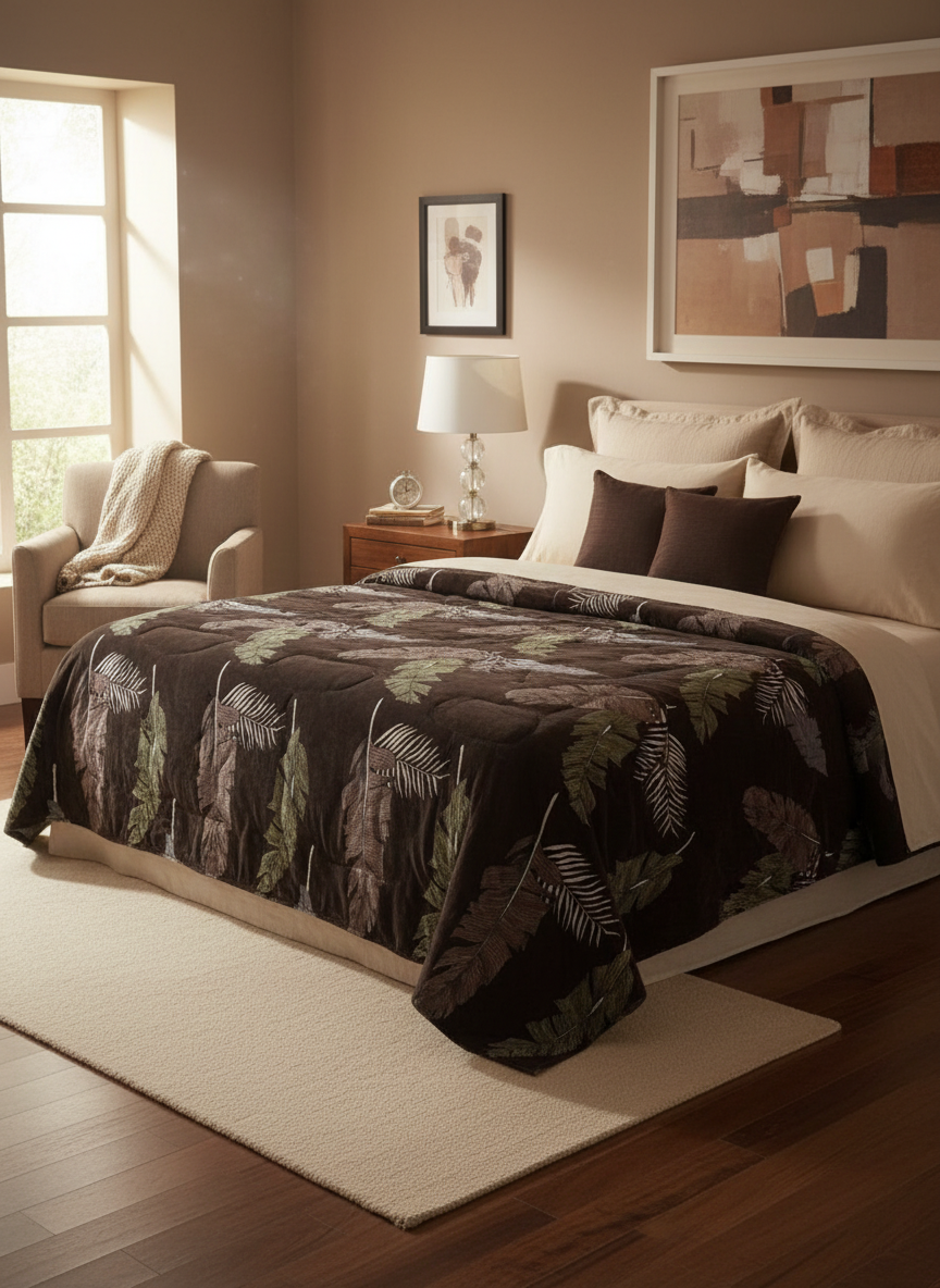 Ultra-Soft Leaf Pattern Double Bed Quilt – Cozy, Lightweight & All-Season Comfort Blanket