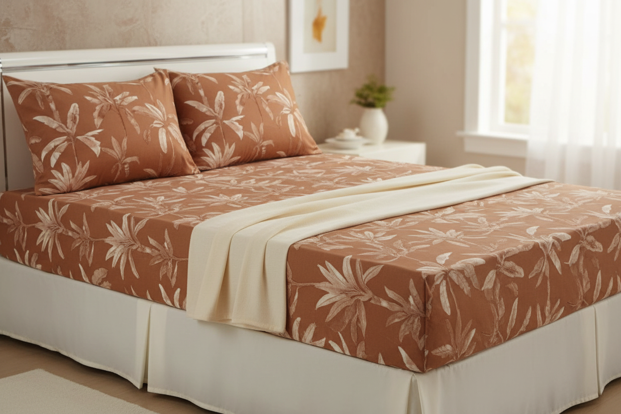 Queen Size Elastic Bed Cover Set with 2 Pillow Covers – Soft, Stretchable & Easy-Fit Floral Design