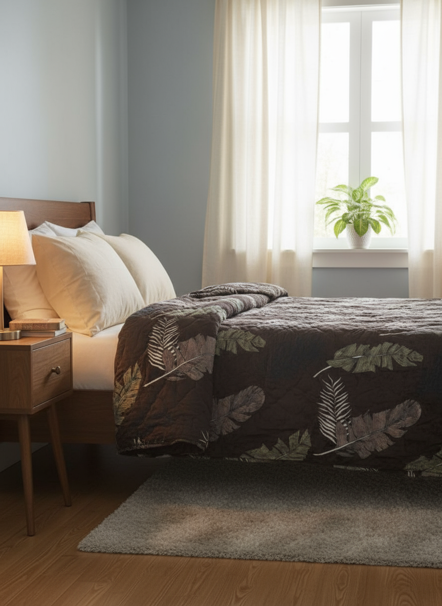 Ultra-Soft Leaf Pattern Double Bed Quilt – Cozy, Lightweight & All-Season Comfort Blanket