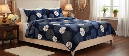 Premium Navy Blue Floral and Geometric Pattern Quilt – Ultra-Soft, All-Season Comfort Blanket for Kids & Adults (Double Bed)